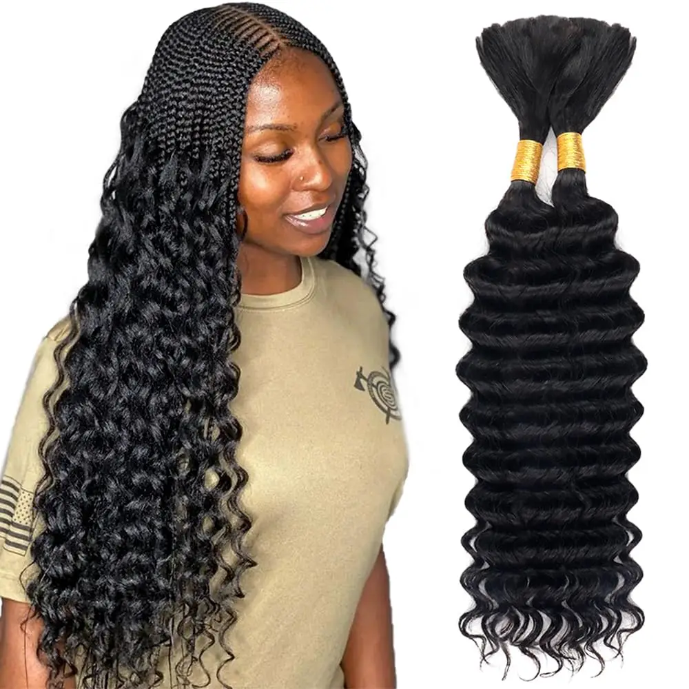 

Bulk Human Hair For Braiding Deep Wave Bulk Human Hair 1/2/3 Boho Braids Extensions No Weft Double Deep Curly Human Hair Bulk