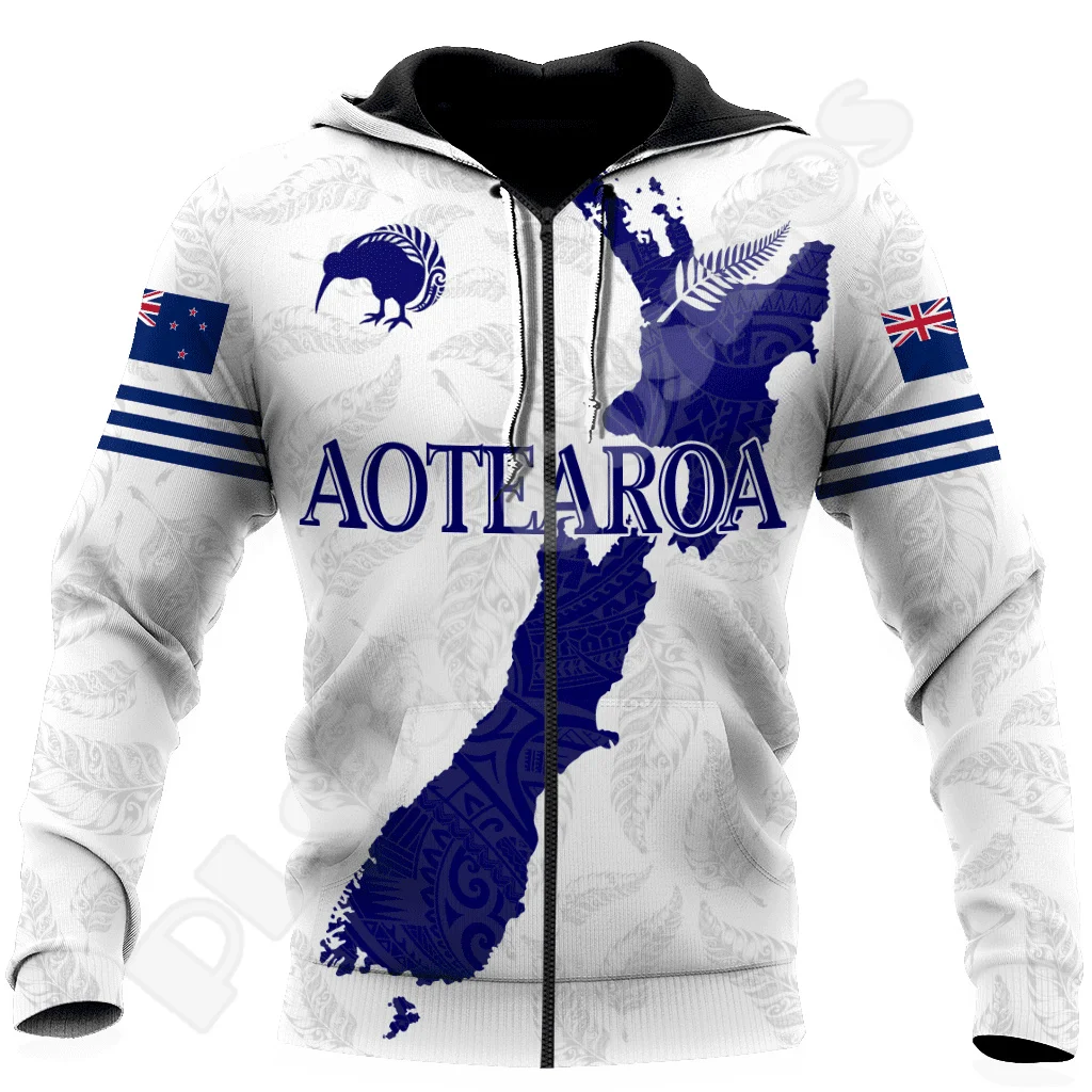 Custom Name Country Flag New Zealand Aotearoa Maori Tattoo Retro Long Sleeves 3DPrint Pullover Harajuku Casual Jacket Hoodies XS