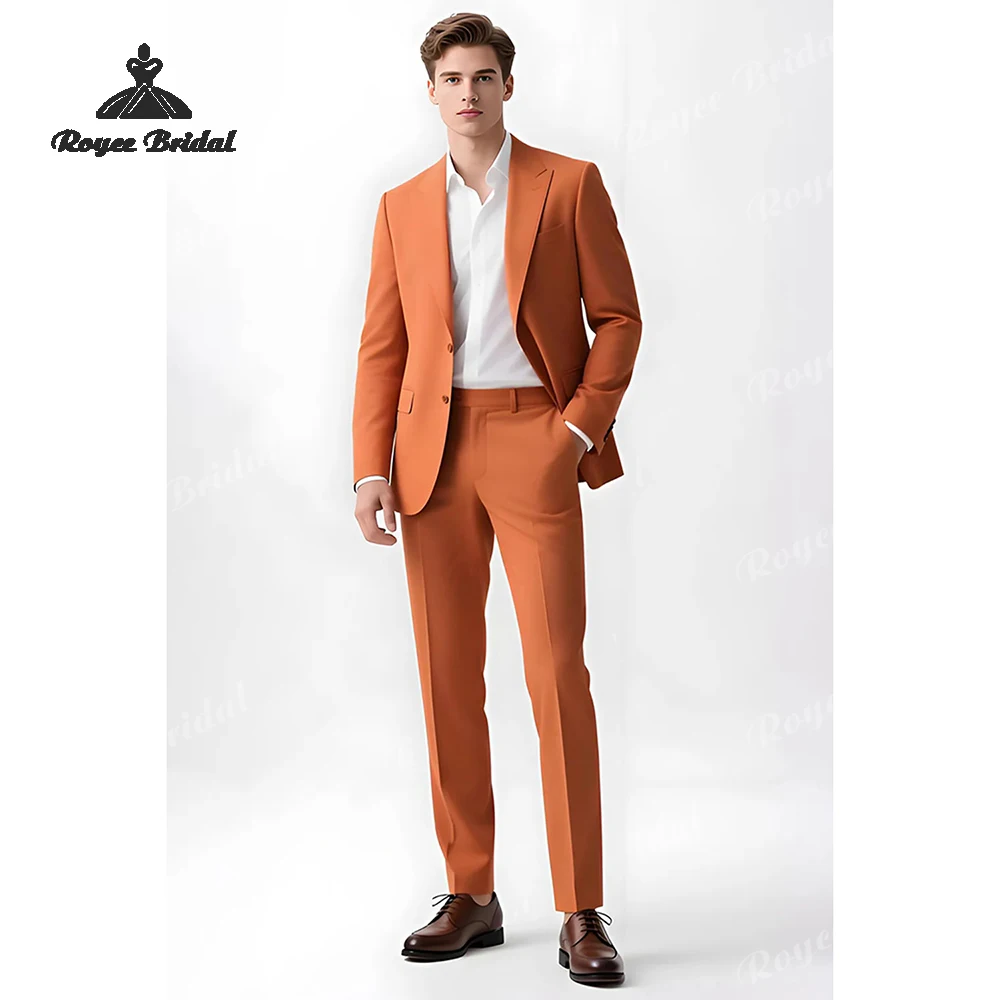 ชุดสูทผู้ชายสีส้มแบบสองชิ้น กระดุมแถวเดียว สำหรับงานแต่งงาน ปี 2026 ปกแหลม ชุดราตรี สั่งตัดได้ trajes para hombre