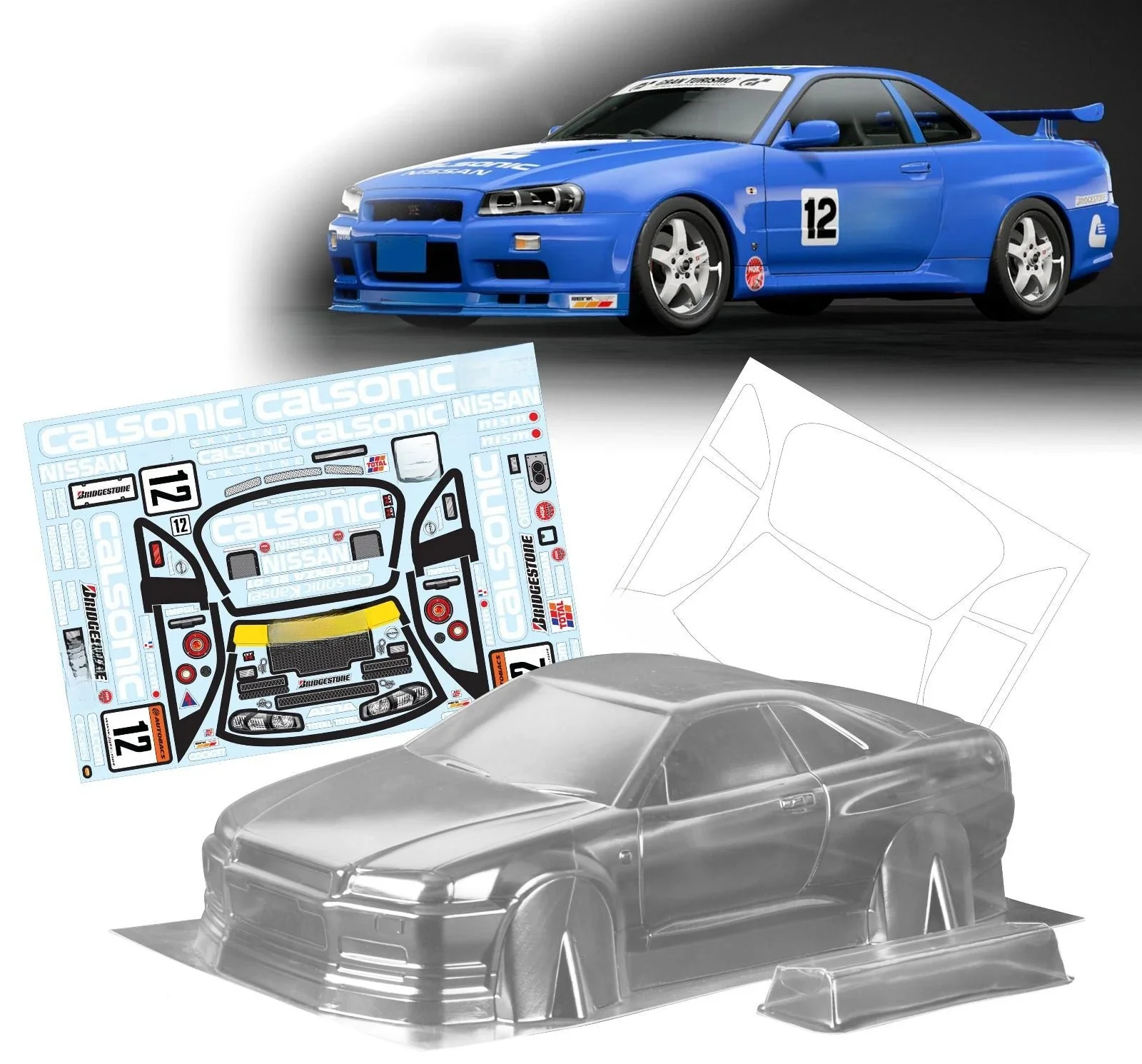 1Set Gtr R34 1/10 1:10 M Auto Pc Body Shell 210Mm Wielbasis Schoon Rc Drift Lichaam Shell Voor rc Tamiya Carten M Auto - afbeelding 2