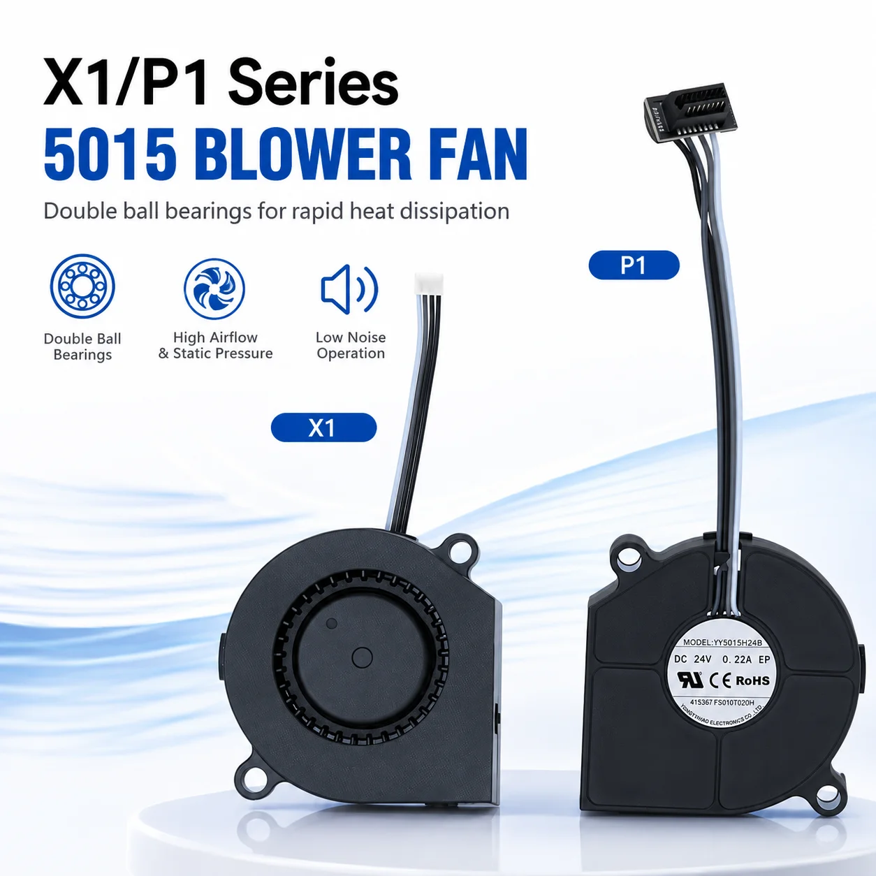 P1/X1 Serie 5015 Kühlgebläse, leiser Lüfter für BambuLab X1 X1C P1P P1S Hotend Werkzeugkopf Frontabdeckung Lüfter 9500 U/min Upgrade