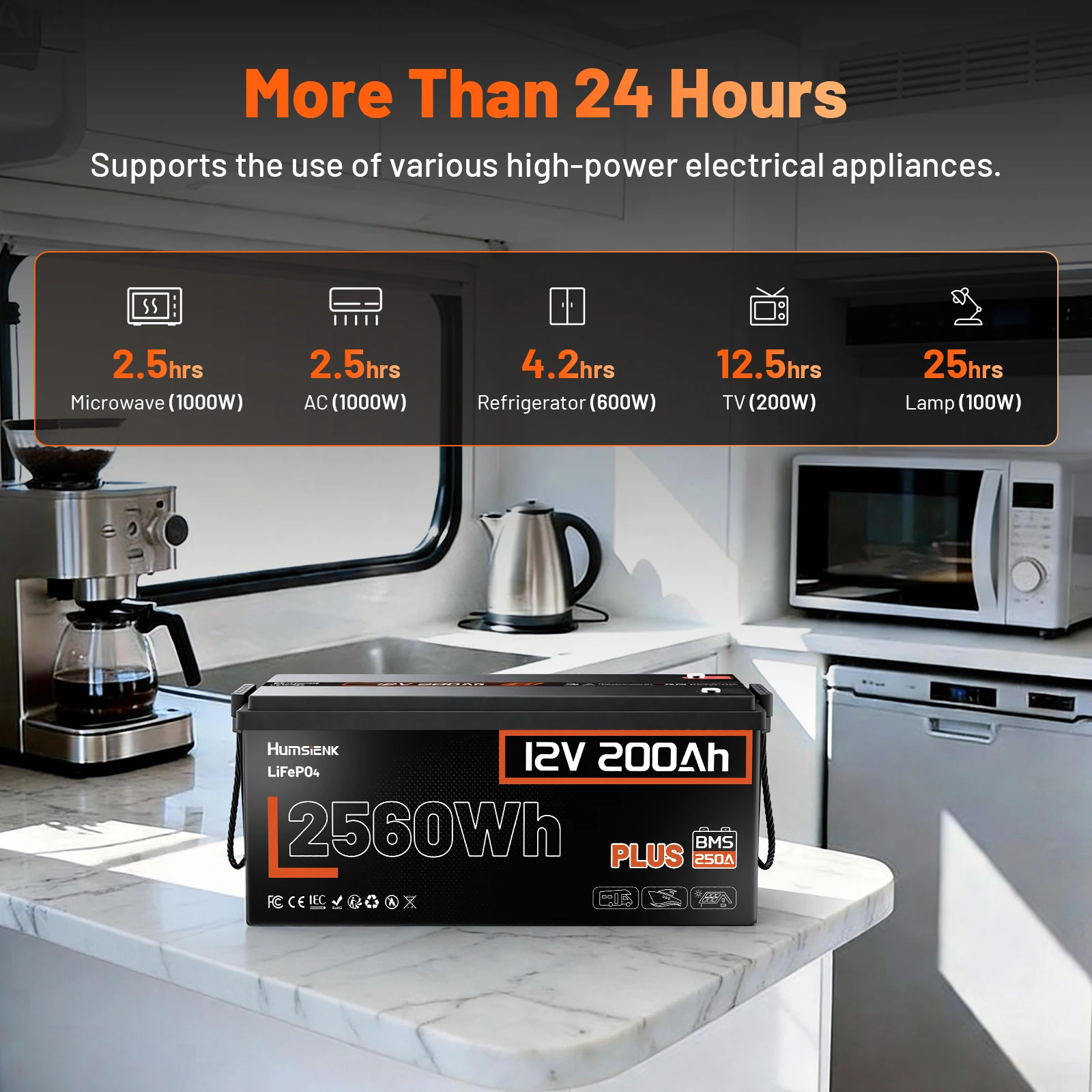 Humsienk 12V 200Ah LiFePO4 Battery, Built-in 250A BMS, 15000+ Deep Cycle, Low-Temp Protection, Rechargeable Lithium Battery for RV, Van, Golf Cart, Boat, Camper, Marine, Trolling Motor, Off-Grid, Solar Energy Storage, 5-Year Warranty - view 5