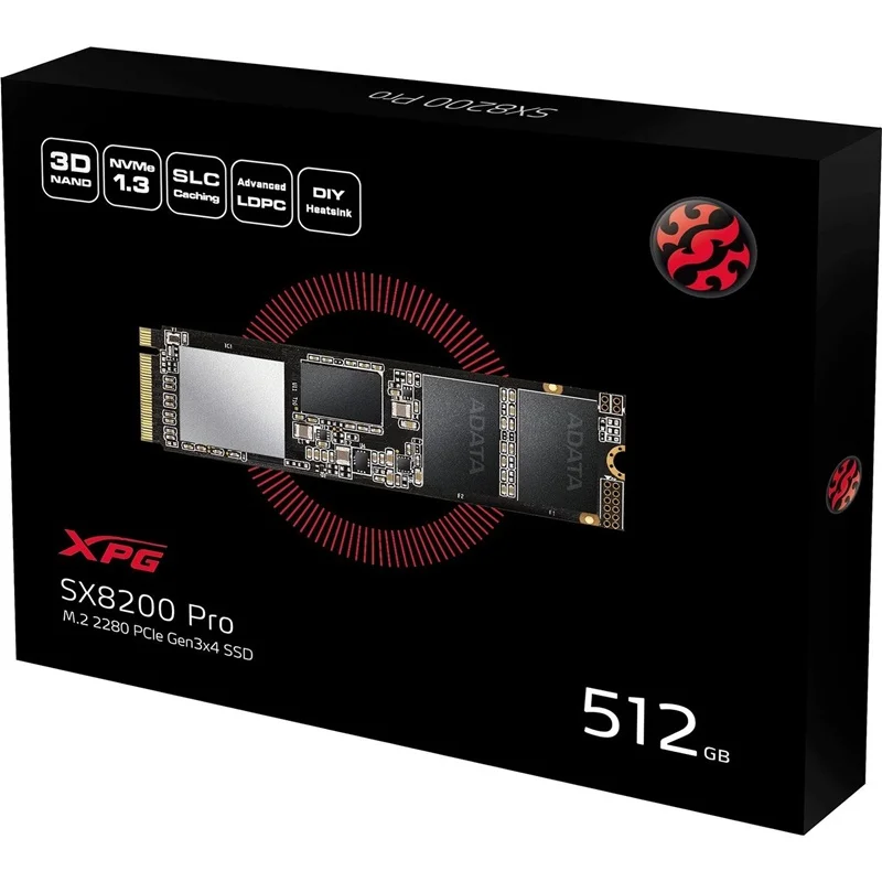 Adata XPG SX8200 Pro 512GB M.2 PCIe SSD - close-up view