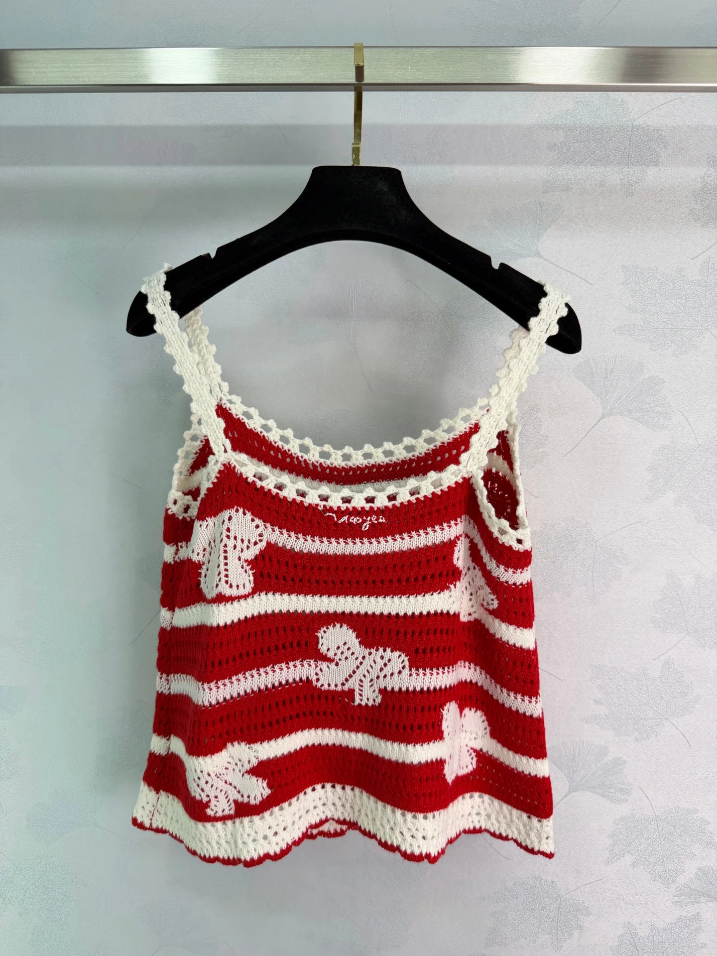 

2026 Summer Women's Stripe Bow Knit Camisole Lace Trim Cropped Sleeveless Top ZX078