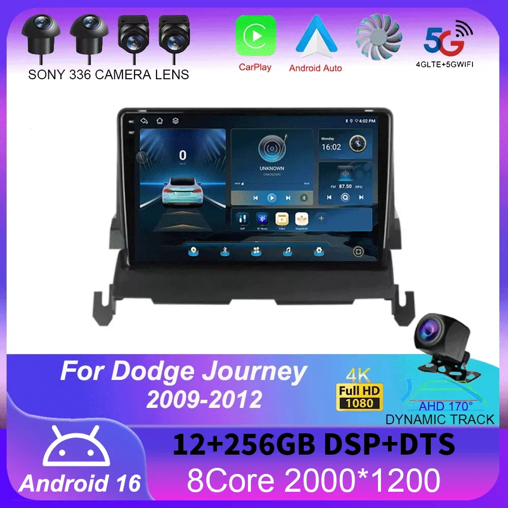 

Android 16 Carplay Auto 4G+WIFI Car Radio For Dodge Journey 2009 2010 2011 2012 Multimedia Video Player 2din GPS Stereo Audio BT