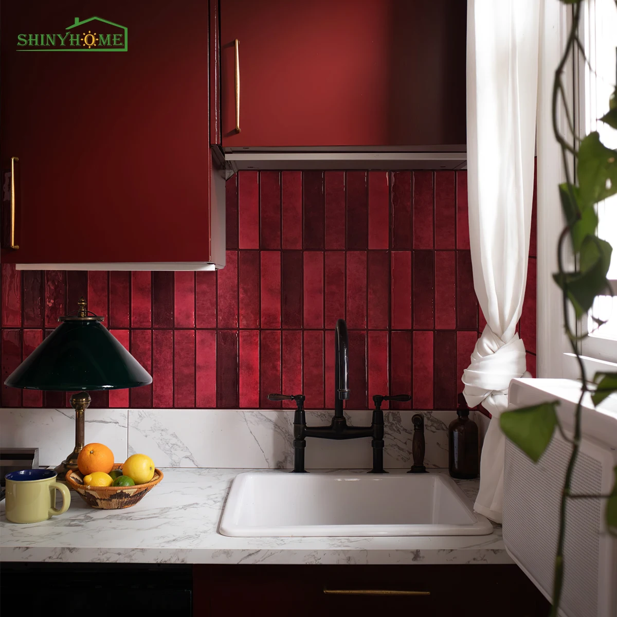 1/5/10/30 PC Burgundy 3D Peel and Stick Backsplash 11.4\