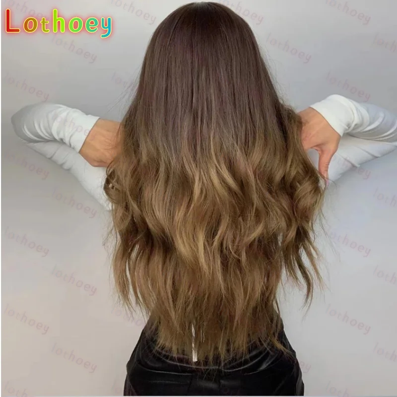 Коричневый для чернокожих женщин, длинные волнистые со светлыми бликами, косплей для повседневного использования на вечеринке, человеческие волосы