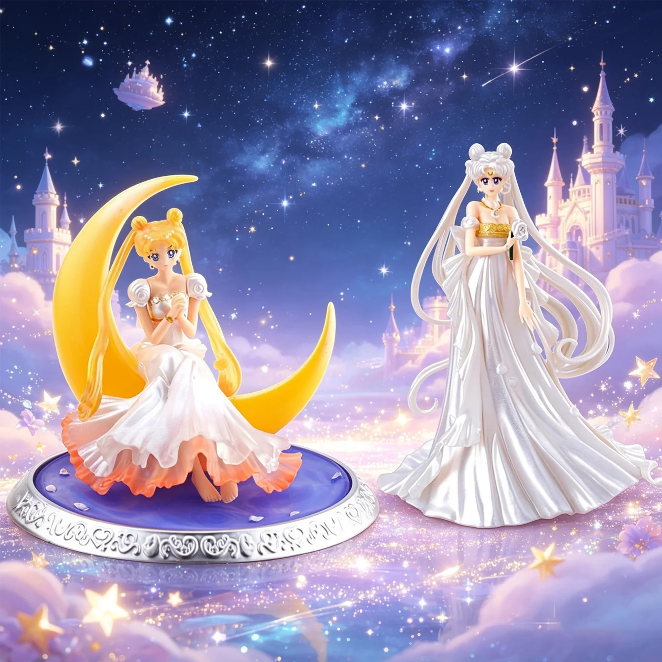 Sailor Moon Princess Serenity & Neo Queen Serenity Figure Set | Moon Castle Scene Statue Desktop Decoration Gift for Anime Fans - view 2
