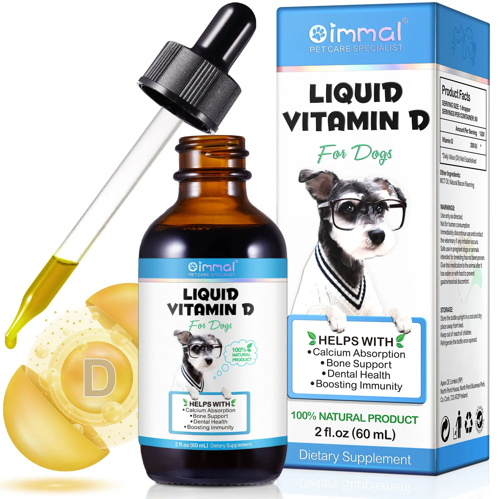 Liquid Vitamin D for Dogs Support Strong Health Bones Helps With Calcium Absorption Bone Support Dental Health Boosting Immunity