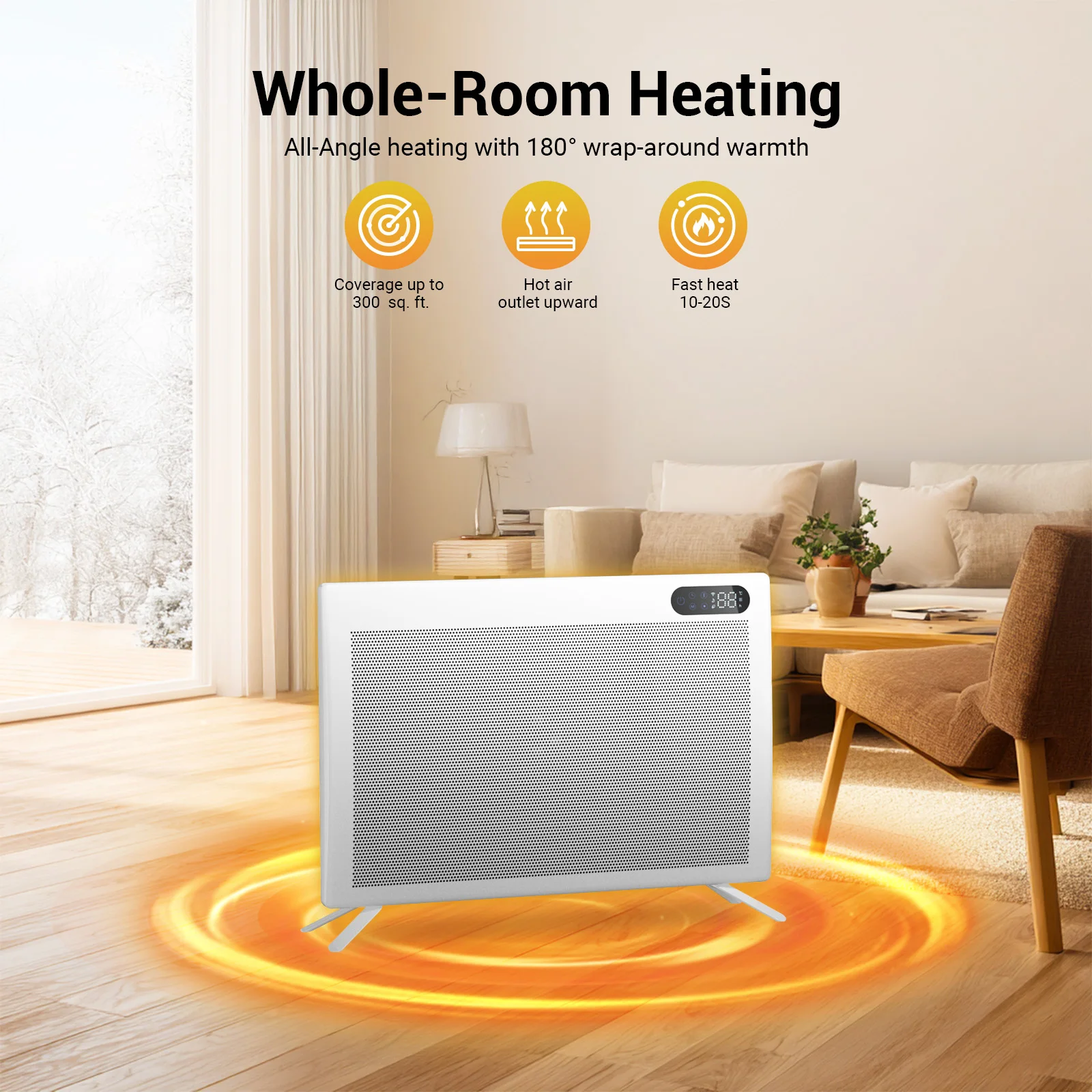1500W Convection Panel Heater Under Desk Freestanding Wall Mountable Quiet Space Heater Energy Efficient Overheat Protection