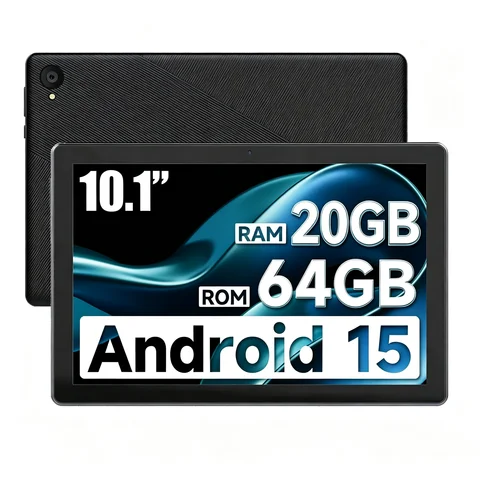 10.1 Inch Tablet Android 15 OS GMS Certified Tablets 2.0 GHz 20GB RAM 64GB ROM 1TB Expand WiFi 6 Bluetooth 5.4 Dual Camera