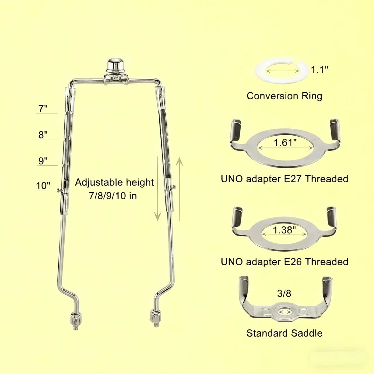 طقم قيثارة مصباح قابل للتعديل مقاس 7/8/9/10 بوصة، أجزاء الأجهزة تتضمن إطار القيثارة والأقلام النهائية، سرج قياسي، حامل غطاء المصباح