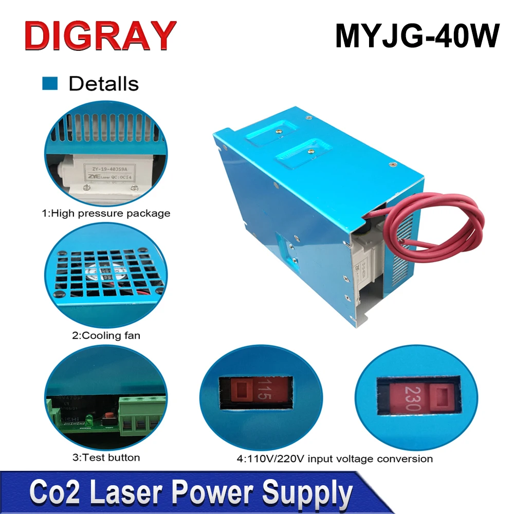 Imagem -06 - Diy-myjg Co2 Laser Power Supply Máquina de Corte Adequado Comprimento Adequado 50x700 mm Tubo Laser 30w 40w 110v 220v K40