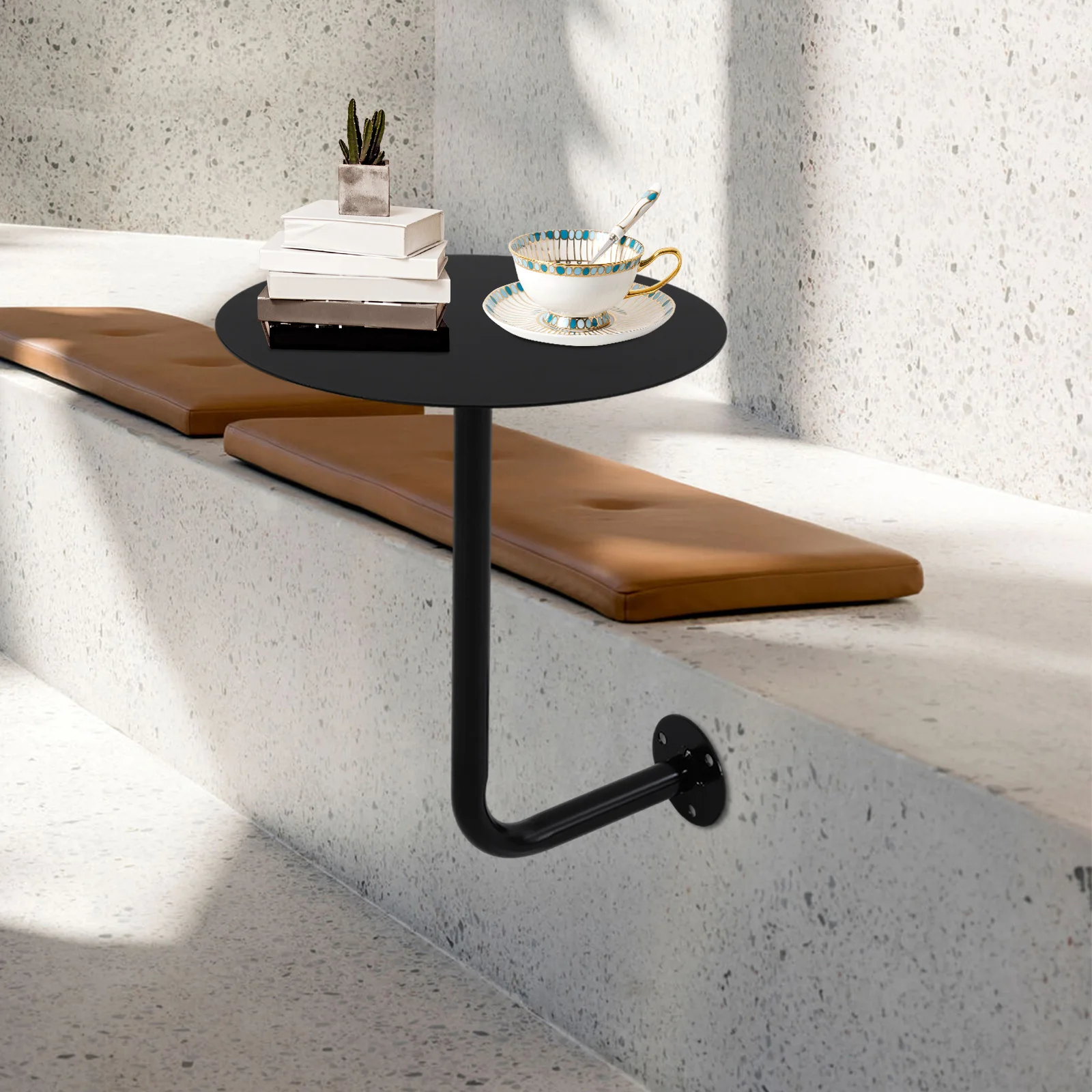 Wall Mounted Round Coffee Table, Industrial Black Pub Table with 33lb Capacity, Space Saving Bar Table for Home & Commercial