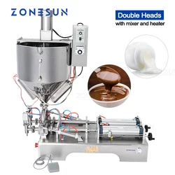 ZONESUN Mixing with Heater Filler Viscous Liquid Paste Chocolate Sauce Equipment Bottle Filling Machine ZS-GT2M