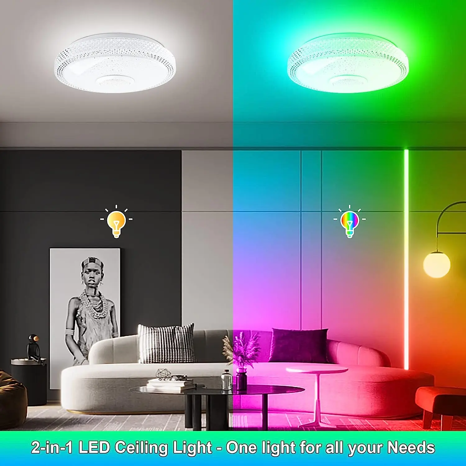 Imagem -04 - Luz de Teto Moderna Led com Controle Remoto e App 30w 4000 lm Alto-falante Bluetooth Rgb Música Lâmpada