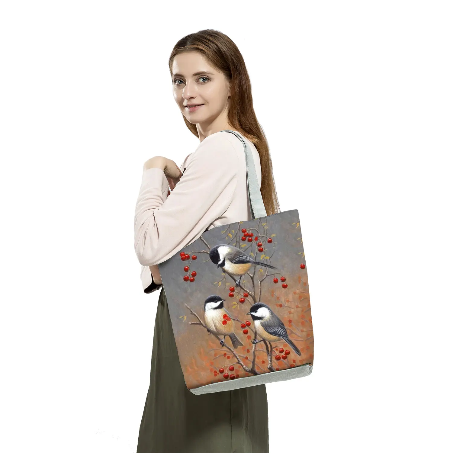 Floral Birds Tote Bags For Women Hummingbird Parrot Printed Handbags High Capacity Portable Shopping Bag Foldable Shoulder Bags