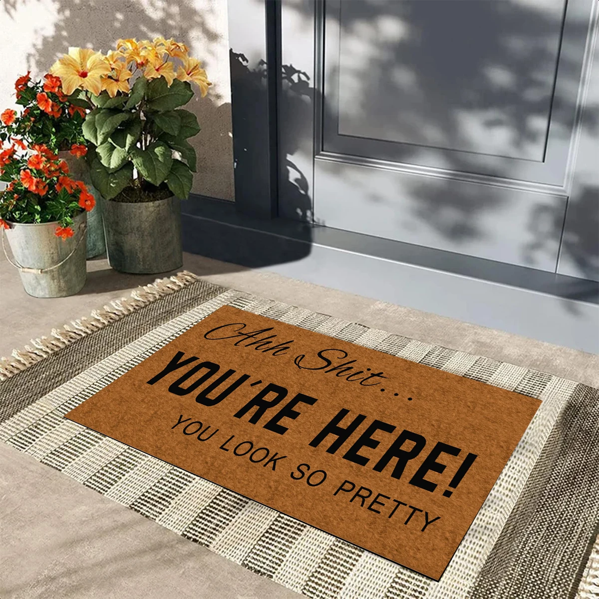 

You're Here You Look So Pretty Door Mat For Entrance Floor Rubber Anti Slip Outdoor Doormats Entryway Rug Funny Carpet