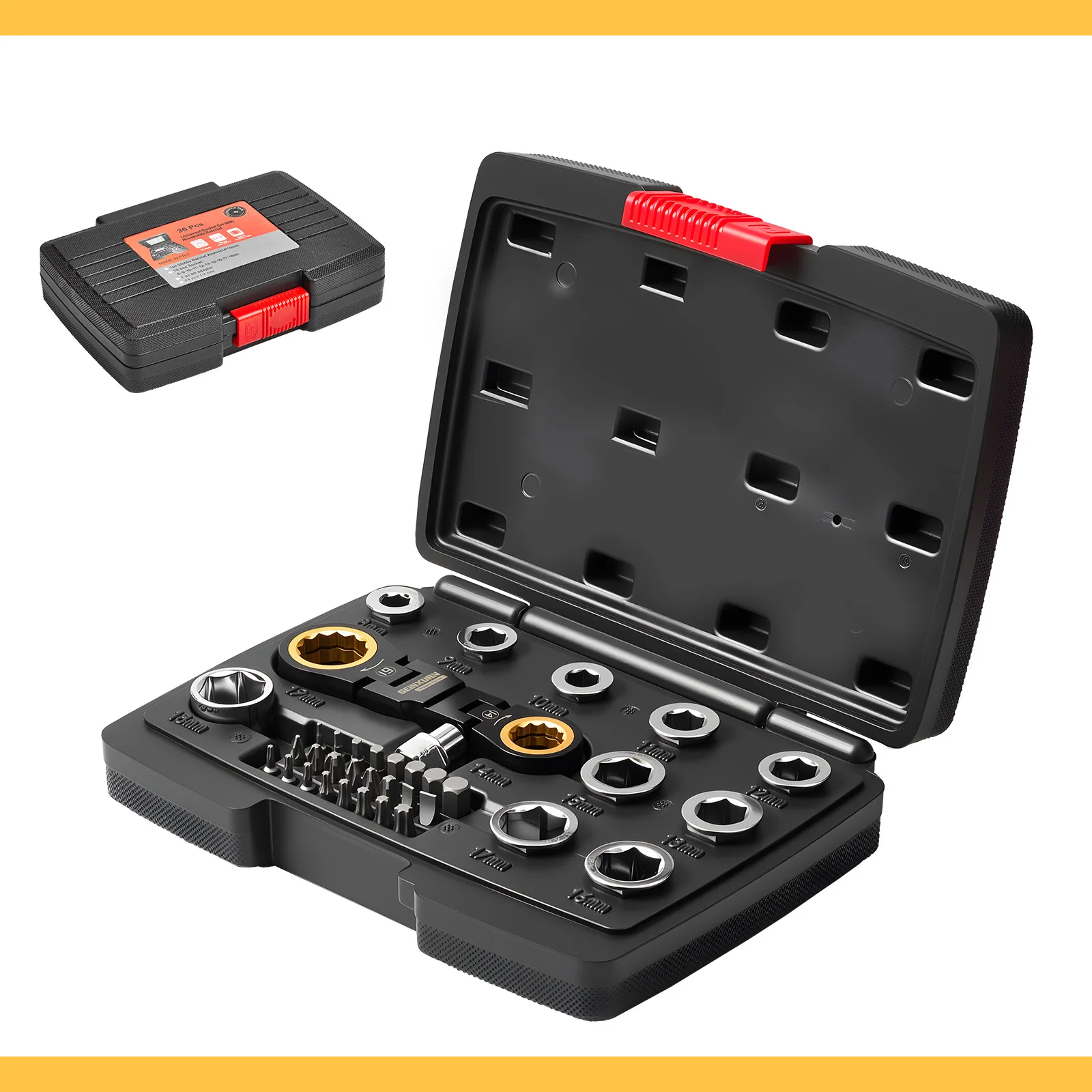 

Набор инструментов для ремонта Geinxurn, 36 шт., с коротким храповым ключом, головками 8–18 мм, адаптером для бит и битами для отверток 25 мм