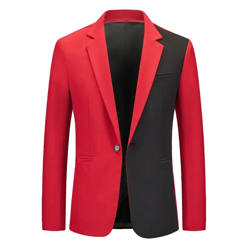 

New Men Clothing European Size Men's Color Contrast Patchwork Suit Men's Casual Suit Coat Men