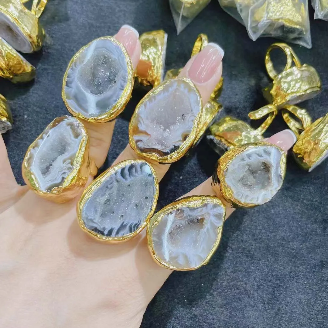 

2022 New Style Retro Ring With Simple Personality Natural Druzy Ring 3pcs Can Adjustable