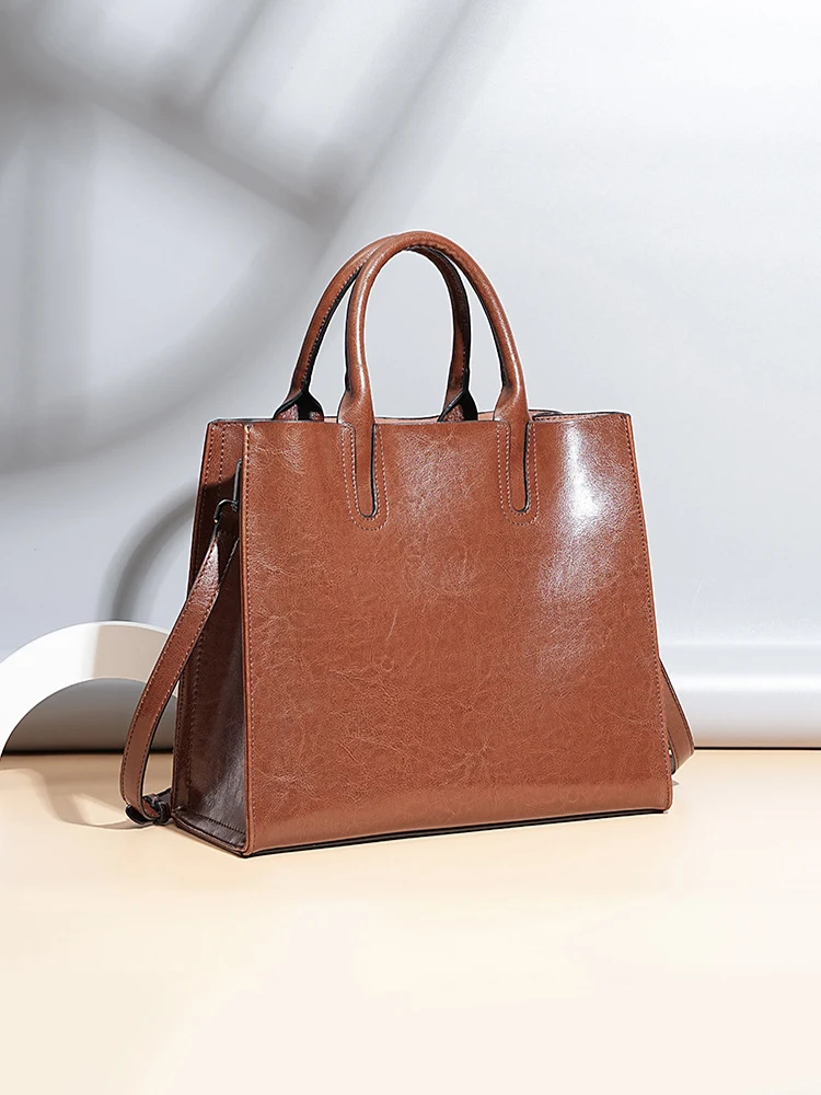 Zency Soft Retro Oil Wax Leather Handbag Women\'s Tote Bags Large Capacity Composite Bag Commute Crossbody Shoulder Bag Satchel