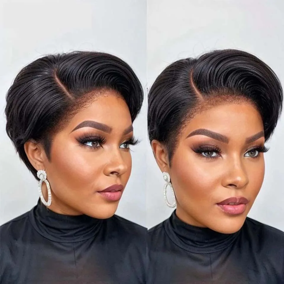 Straight Short Pixie Cut Bob Wig Lace Front Wigs 13×4 Brazilian Hair Wigs Human Hair Wigs For Black Women Natural Black