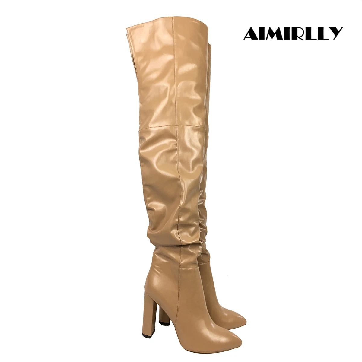 

Women's Over the Knee Boots Pointed Toe High Heels Ladies Thigh Heigh Winter Long Boots Ankle Wrinkle Style Beige Customized