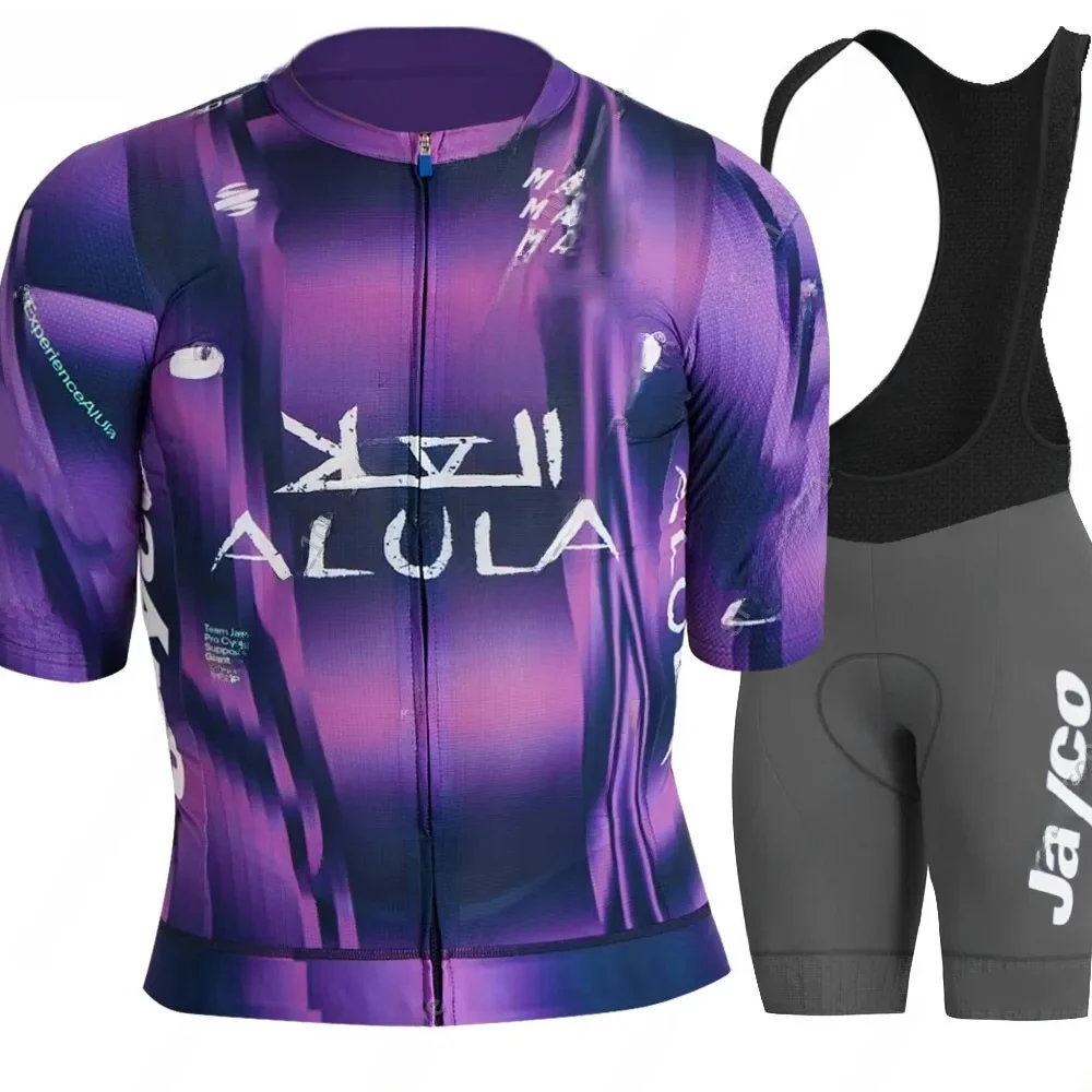 AliExpress 2025 Jayco Alula Team Cycling Jersey Short Sleeve Set Purple Australia Clothing Road Bike Shirts Suit Bicycle Bib Grey Shorts