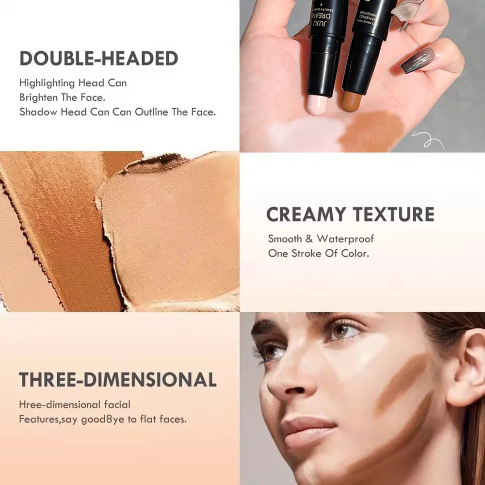 Dwustronny korektor do rozświetlania i konturowania – wodoodporny, trwały, unisex, łatwy do blendowania twarzy i oczu, dla wszystkich rodzajów skóry