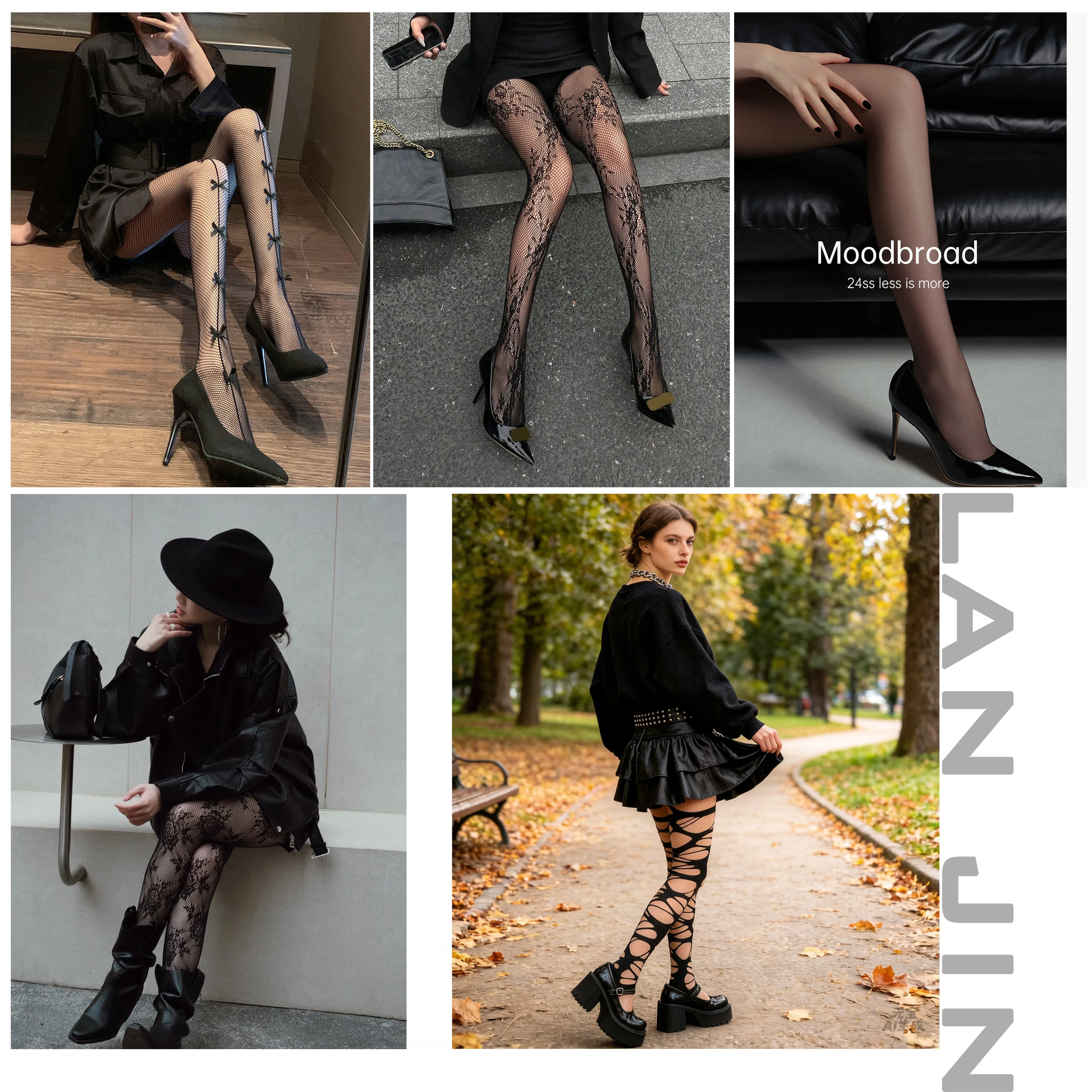 5 Styles Women's Black Pantyhose / Bow Fishnet Socks / Rose Jacquard Fishnet Socks / Ripped Pantyhose, Women's Anti-Tear Anti-Snag, Suitable for Daily, Work, Party, Vacation, Back to School Outfits 【Random 1 Style Shipped】