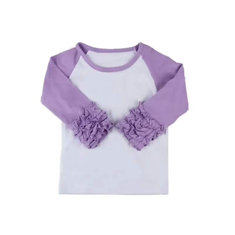 

Wholesale Cotton Fall Ruffle Raglan Kids Children's Icing T Shirt Popular Boy and Girls Icing Raglan Shirts