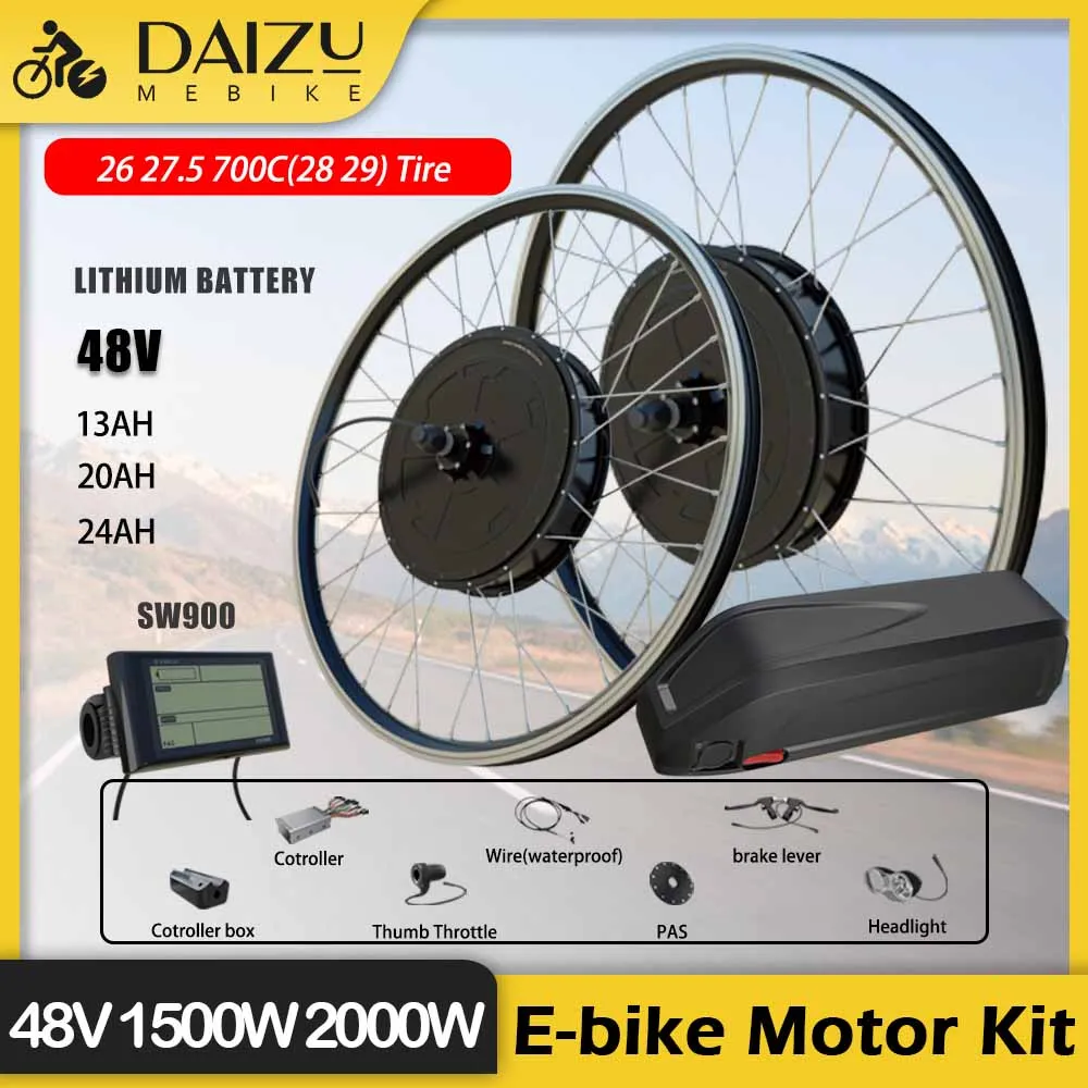 1500W 2000W E bike Conversion Kit High Speed Electric Bicycle Wheel Hub Motor E Bike Conversion Kit 40° Climbing Angle LCD