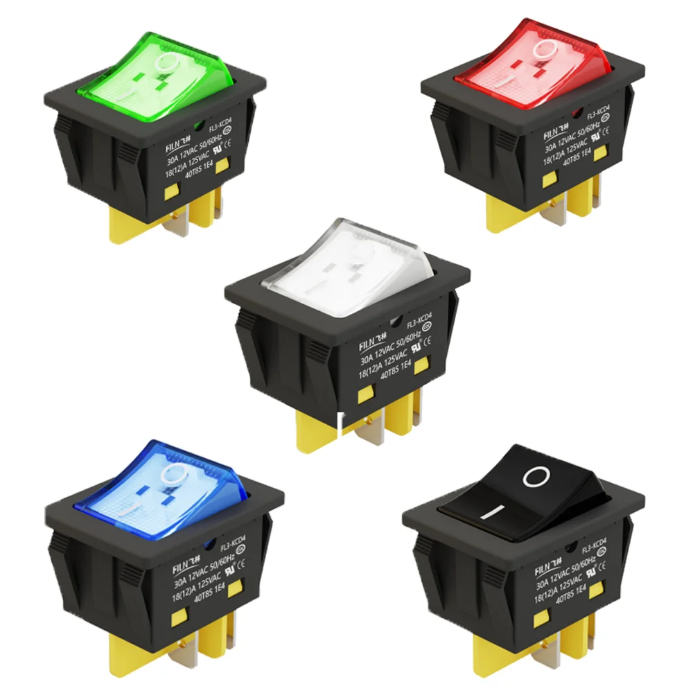 

5PCS/Lot 30x22mm LED Illuminated Rocker Switch Heavy Duty KCD4 4Pin DPST Auto Boat Marine ON-OFF Toggle Push Button Switch 30A