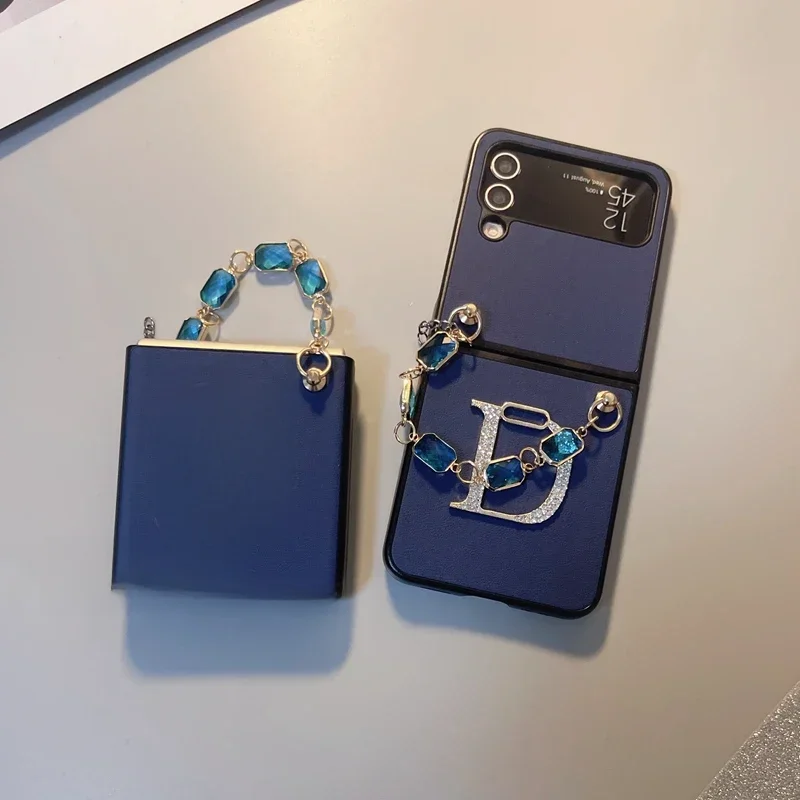 Modna bransoletka z diamentami, skórzane etui na telefon Samsung Galaxy Z Flip 6 5 4 3 z łańcuszkiem. — zdjęcie 2
