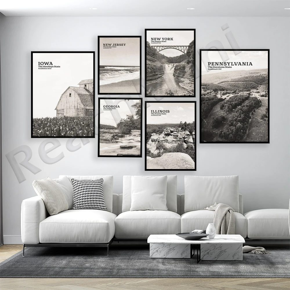 Вирджиния, Арканзас, Аляска, Мэн, Иллинойс, Пенсильвания, Миссисипи, Нью-Гэмпшир, Теннесси, Нью-Джерси, Айова постер для путешествий