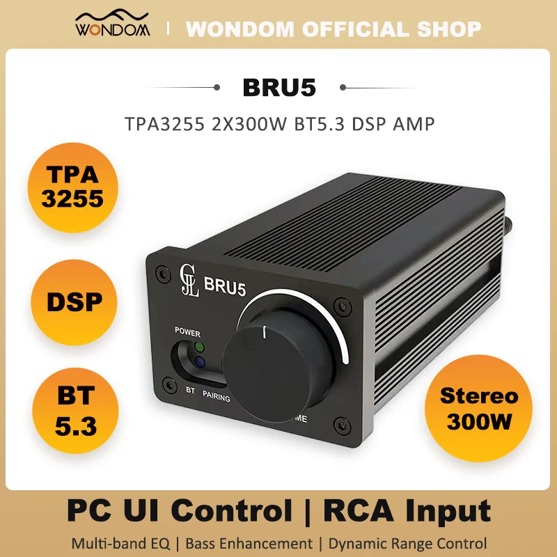 TPA3255 2x300W Bluetooth Amplifier BT5.3 Module 2.0 Stereo High Power DSP PC UI Control RealTime Class D Desktop Amplifier BRU5