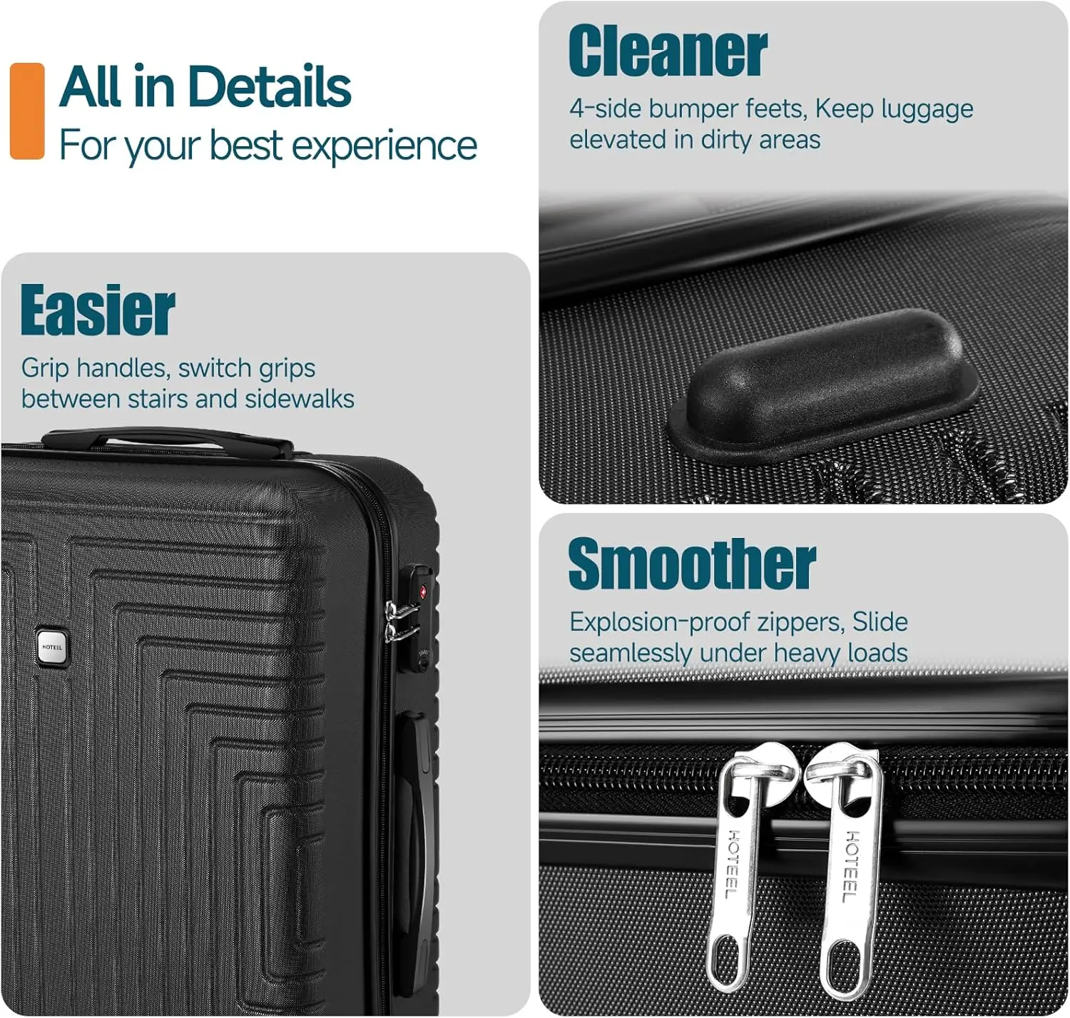 3/5 قطعة مجموعة الأمتعة ABS + PC حقائب السفر عبوة تعبئة مع عجلة TSA المعتمدة قفل وحمل على حقيبة غسل حقيبة حقيبة سفر مجموعة