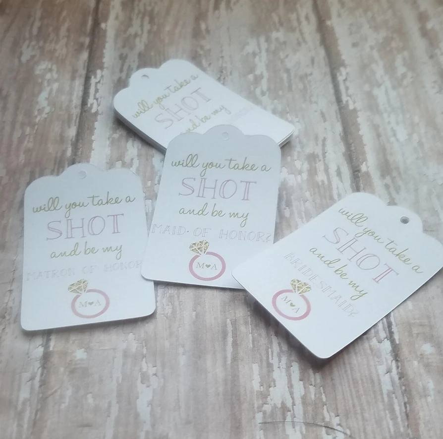 50 قطعة خذ طلقة Be My Bridesmaid، علامة زجاجة مشروبات صغيرة، اقتراح وصيفة العروس، علامة دش الزفاف، زجاج النار، لصالح الزفاف، P #3