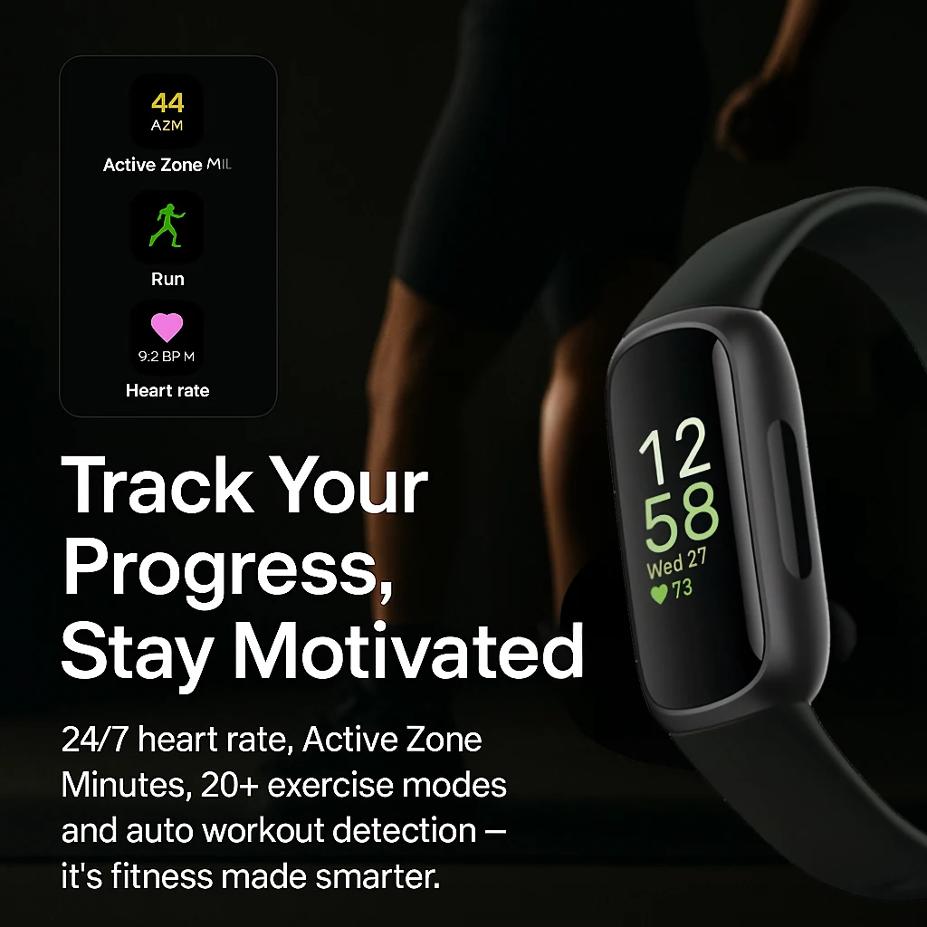 جهاز تعقب اللياقة البدنية الذكي Fitbit Inspire 3، شاشة ملونة تعمل باللمس، مراقب معدل ضربات القلب، تتبع ضغط النوم، سوار معصم رياضي