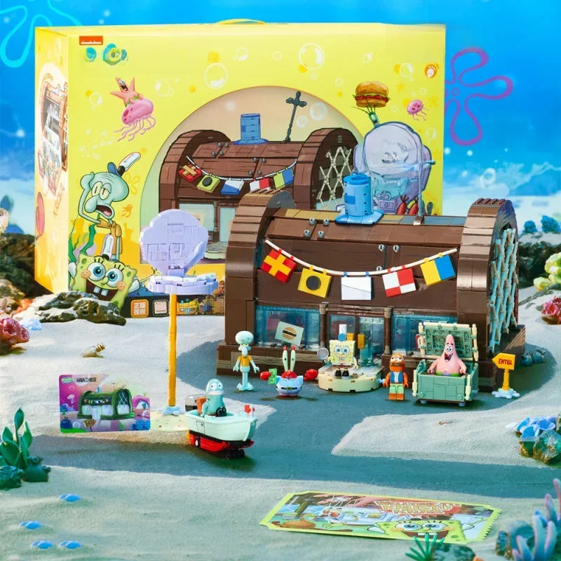 Spongebob Cartoon Krusty Krab Restaurant Bouwstenen Creatieve Kantine Scènes Model Bricks Desktop Ornamenten Speelgoed Voor Kid Gift - afbeelding 2