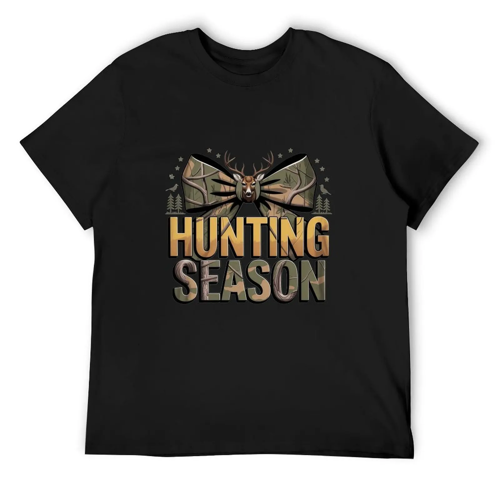 Grass Reed Lakeside Mallard Duck Camo Bow Black Short Sleeve Tshirt Hunting Season Road Trip Casual Cotton Wear