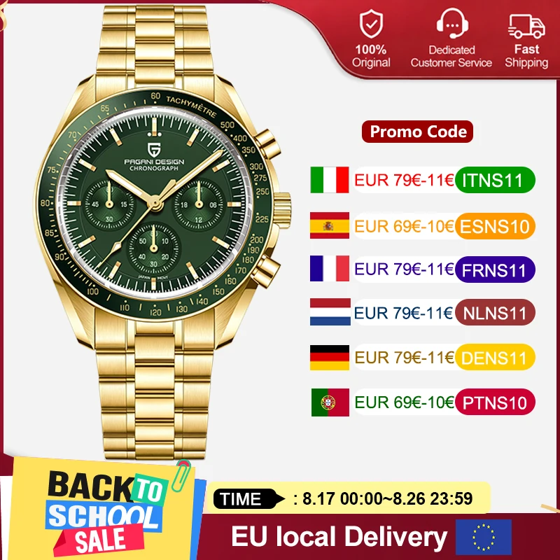 Neue PAGANI DESIGN Moon Herrenuhr Gold Luxus Quarzuhr für Herren VK63 Speed …