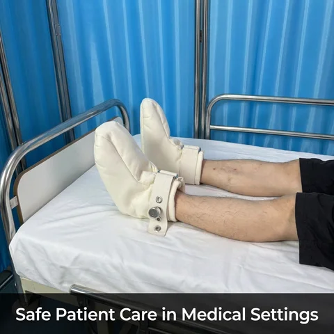 Magnetic Locking Restraint Shoes with Spiked Insoles Adjustable Ankle Belt Safety Shoes Beige Cotton Soft Padded Booties, Wide Toe Box Footwear for Psychiatric Patient ABDL Booties Dementia Elderly Care Footwear