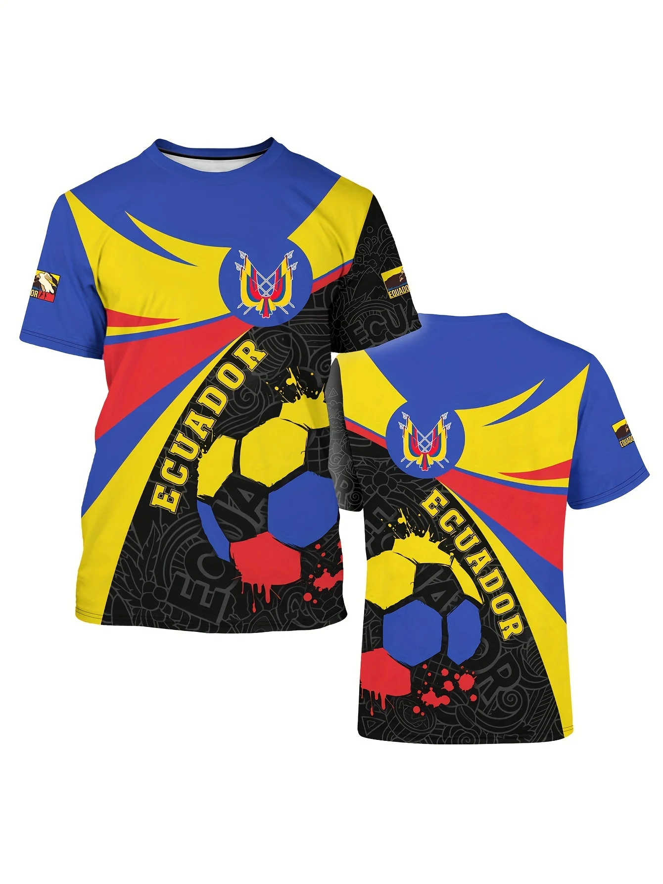 

Мужская Эквадор тема футбола и цветной блок шаблон Круглый вырез спортивная быстросохнущая унисекс футболка с коротким рукавом повседневные стильные топы