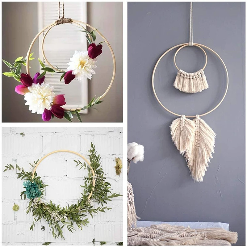 10/20pcs 10-20cm Bamboo Floral Hoop DIY Handmade Circle Catcher Round Wreath Wall Hanging Ring Craft Wedding Party Decoration