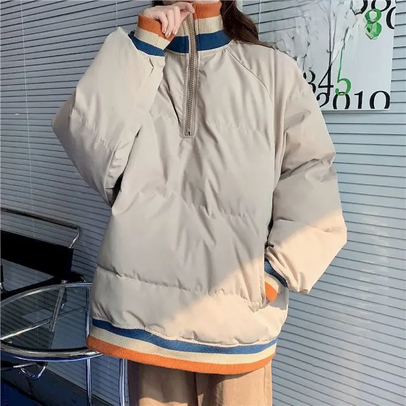 Koreański styl zimowe kurtki kobiety Harajuku wysoki kołnierz pikowana kurtka moda luźne parki Casual Y2k pary płaszcze damskie parki — zdjęcie 2