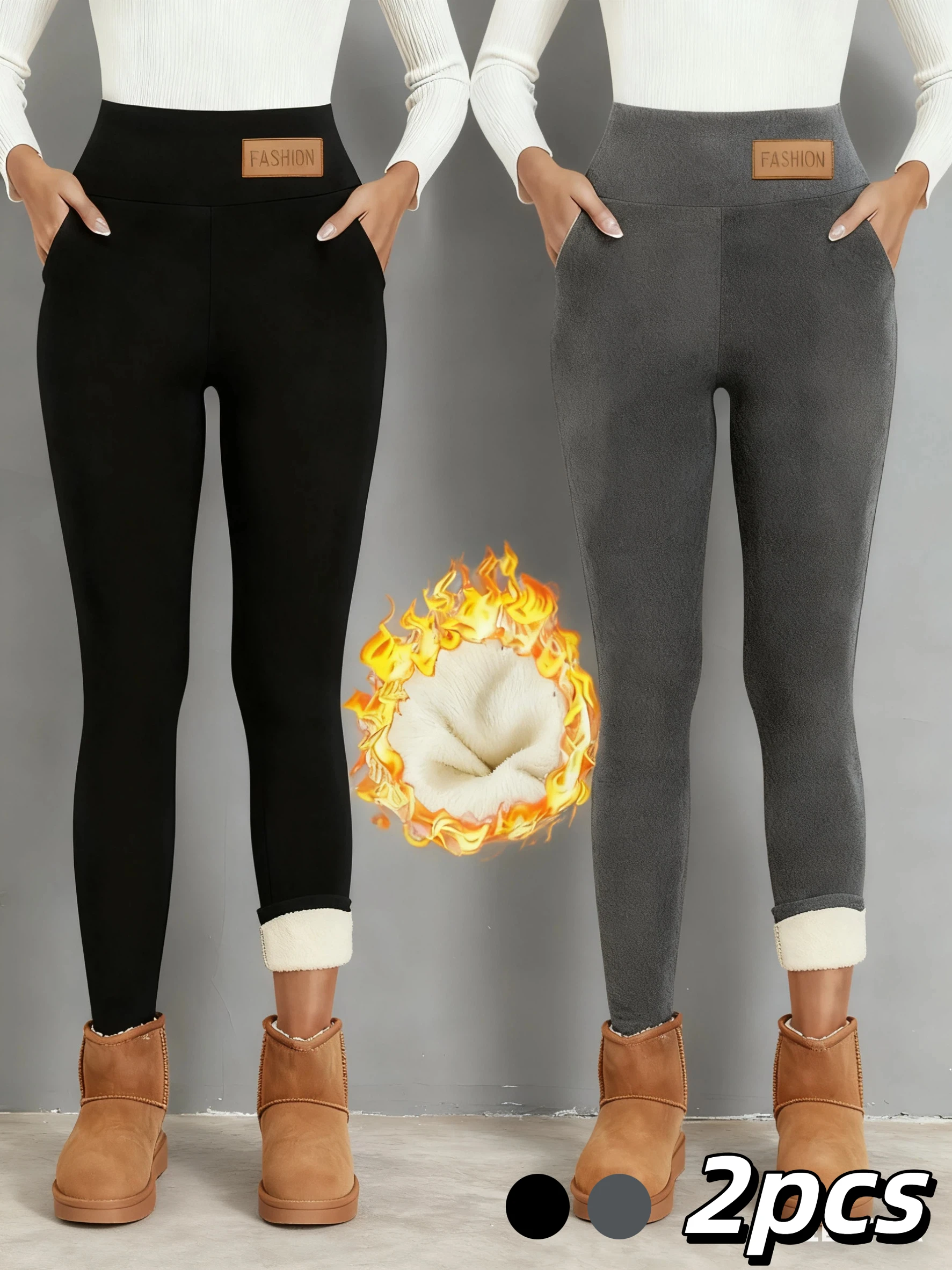 

Женские флисовые брюки из двух частей, эластичные леггинсы с высокой талией, флисовые брюки для зимних видов спорта, брюки для бега для фитнеса и йоги