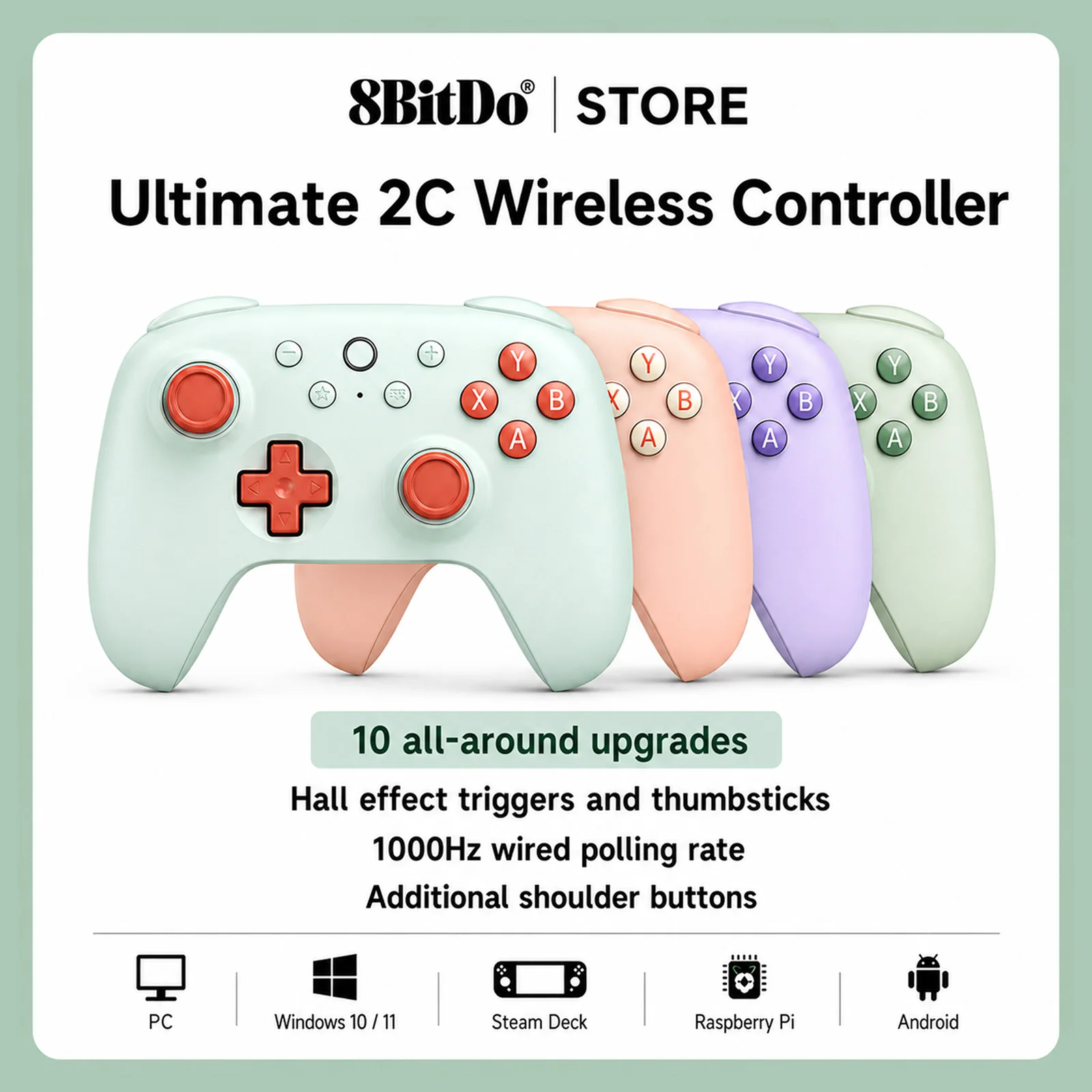 

8BitDo — новый беспроводной игровой контроллер Ultimate 2C, геймпад, джойстик для ПК, Windows 10, 11, Steam Deck, Raspberry Pi, Android