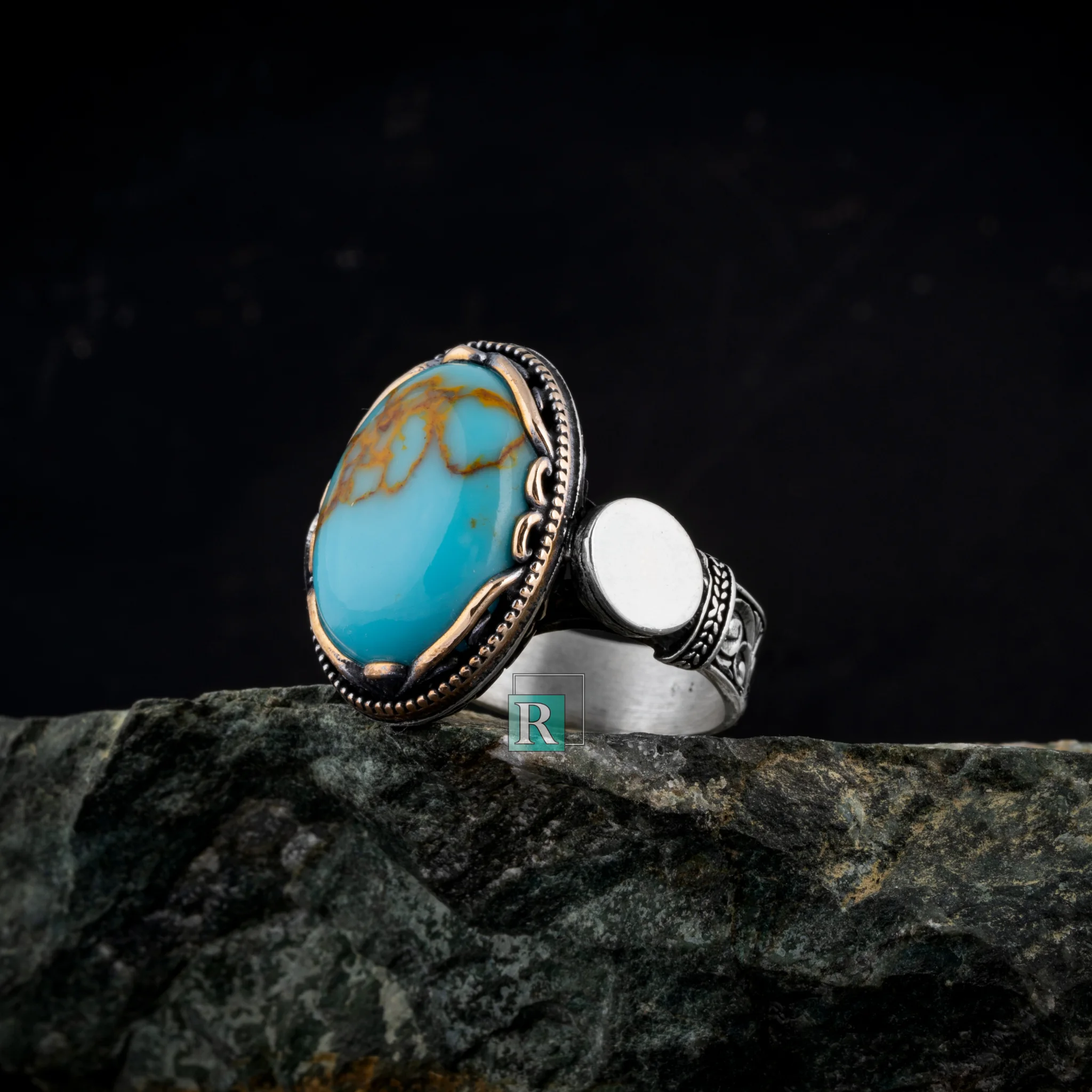 

925 Sterling Silver Ring Round Natural Turquoise Stone High Quality Gift Fine Jewelry Rings For Men Fast Shipping Handmade Gem